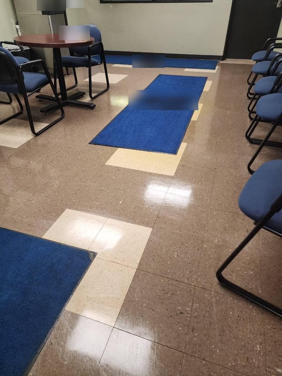Waiting lobby tile floor after mopping