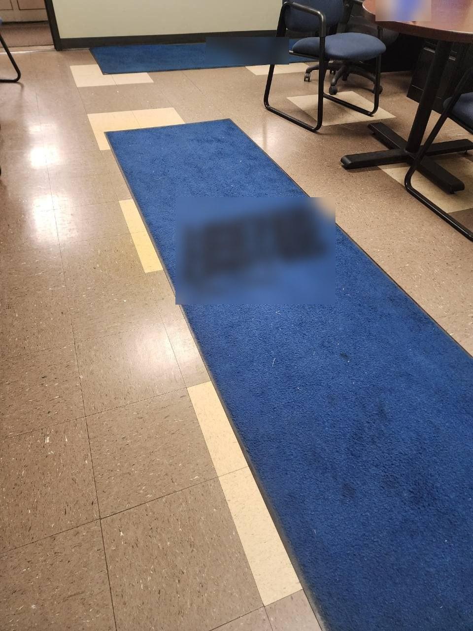 Waiting lobby tile floor before cleaning