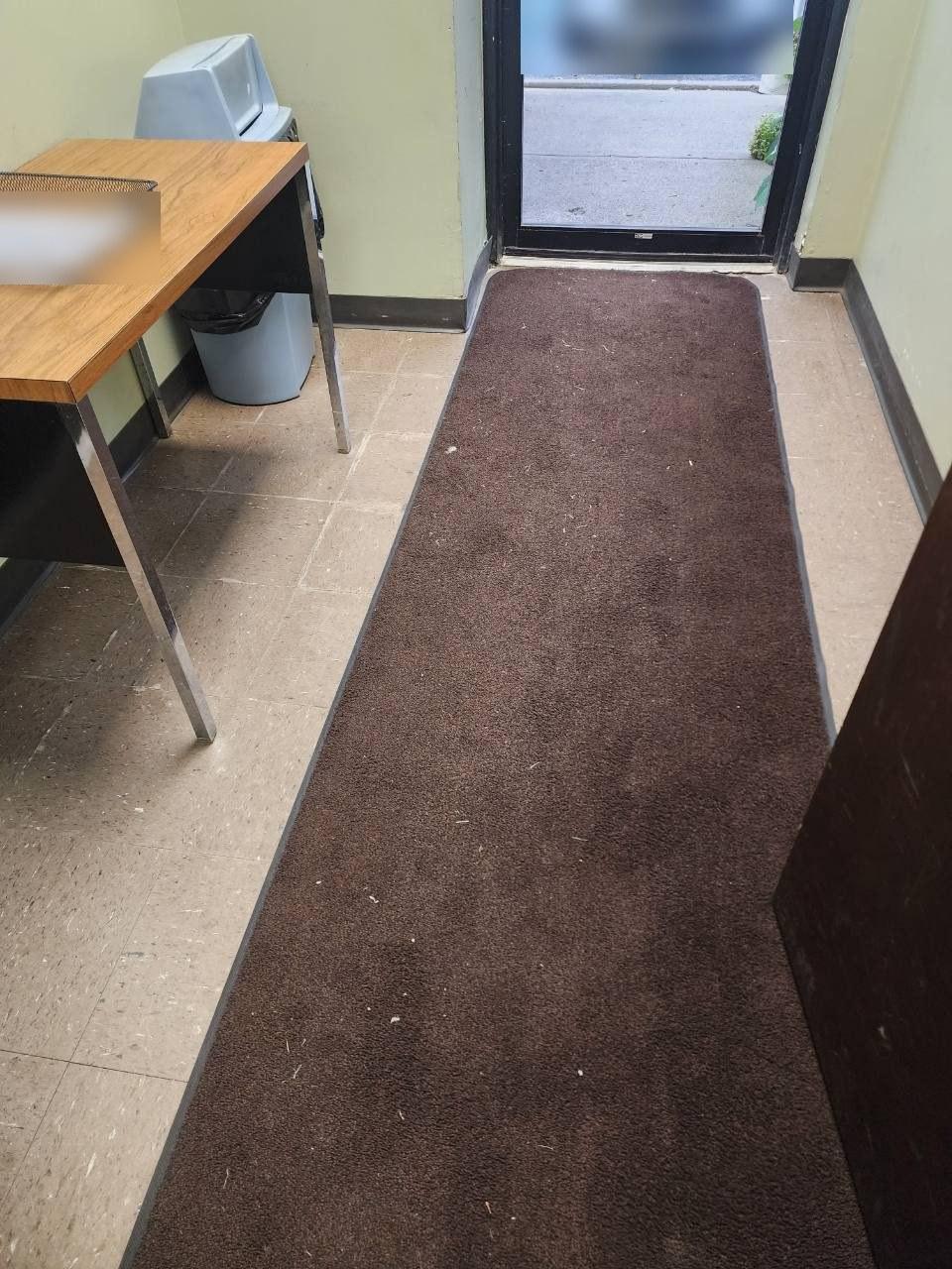 Entrance vestibule runner before cleaning