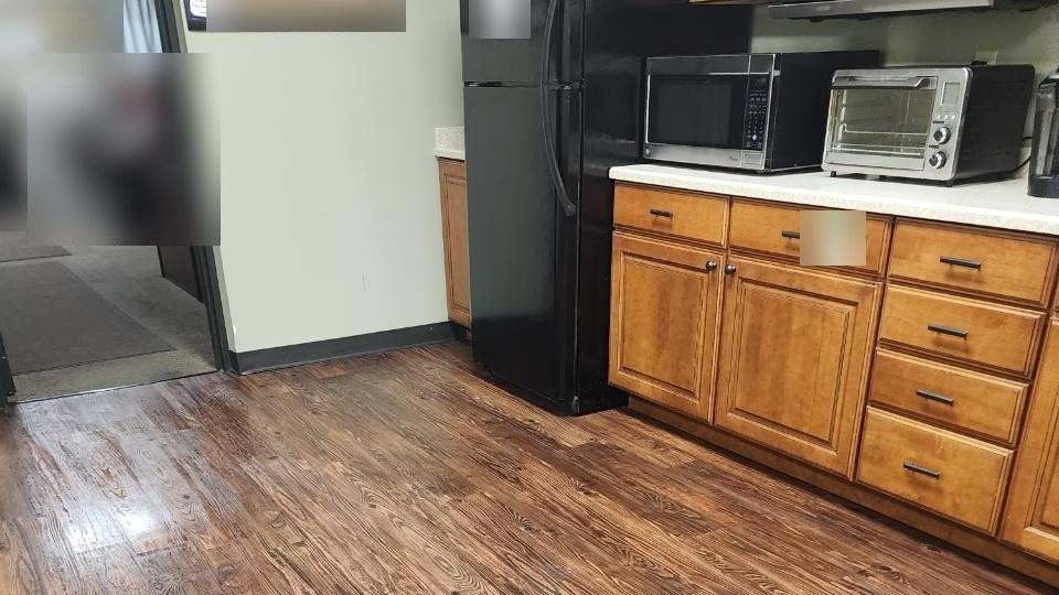 Break room kitchen after cleaning