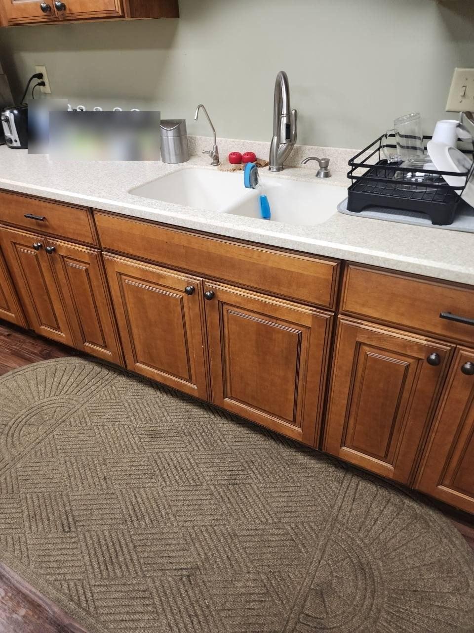 Break room sink and counter after cleaning