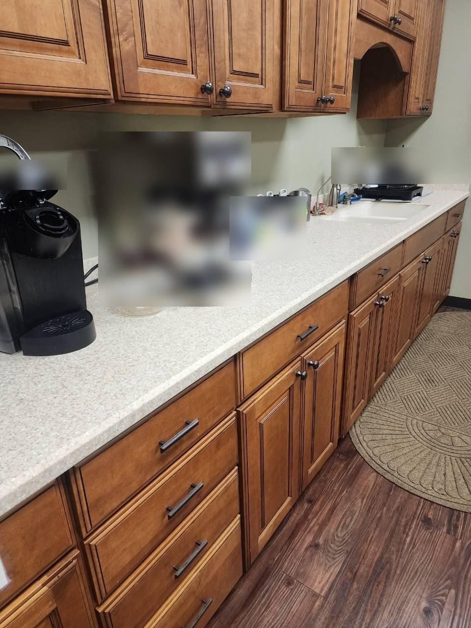 Break room counter before wipe-down