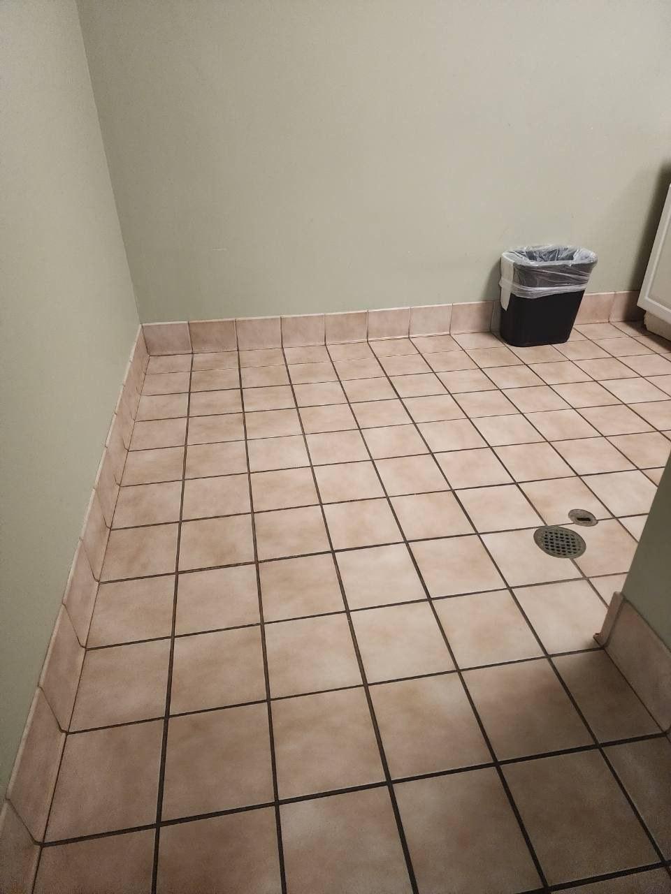 Restroom tile floor after cleaning