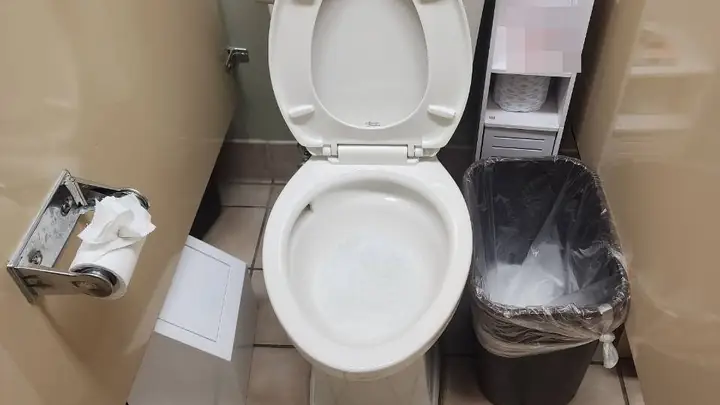 Restroom stall after a Chow visit