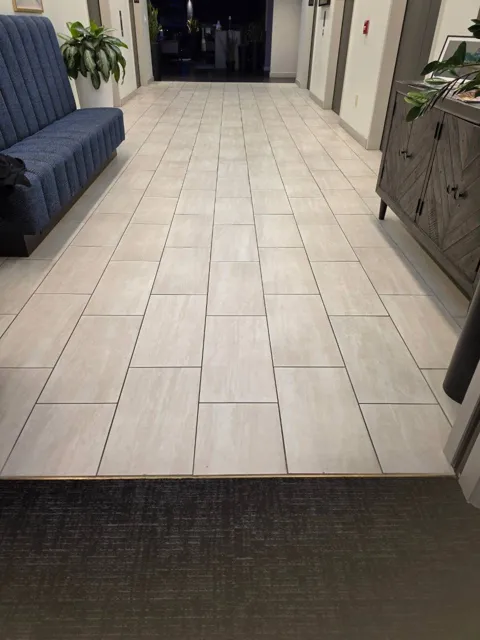 Lobby and elevator hallway in an Indianapolis commercial facility, after cleaning